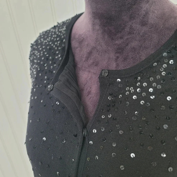 Sigrid Olsen Gorgeous Womens Silk Blend Knit Beaded Snap Cardigan Black Sequin M - Picture 8 of 10